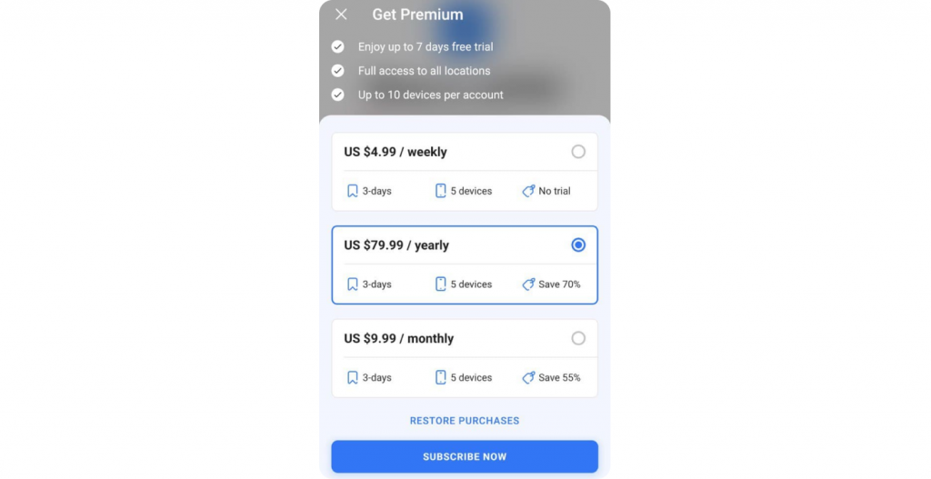 VPN subscription plan